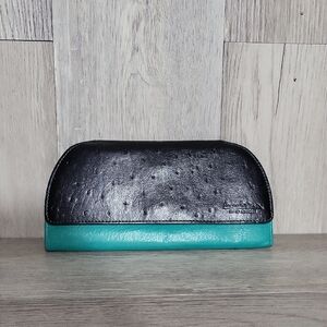 Rogue RFID Faux Ostrich Black Teal Clutch Wallet